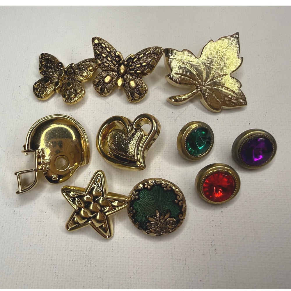 Vintage Gold Tone Decorative Shank Buttons Lot of 10 Various Shapes